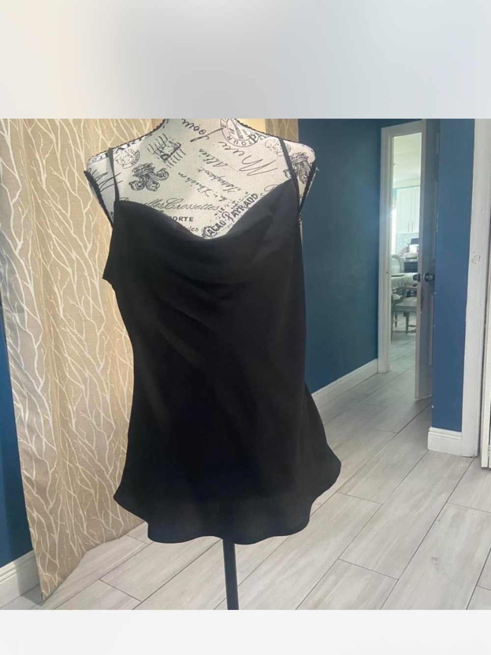 Express Black Satin Cowl Neck Slip Top